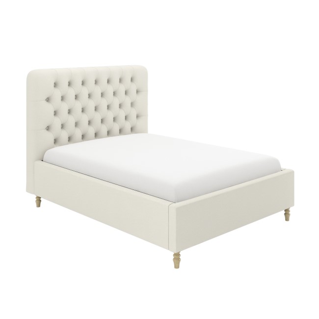 Cream Fabric Double Ottoman Bed with Turned Legs - Pippa