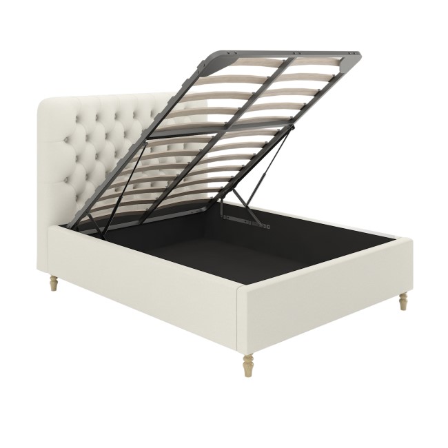 Cream Fabric Double Ottoman Bed with Turned Legs - Pippa