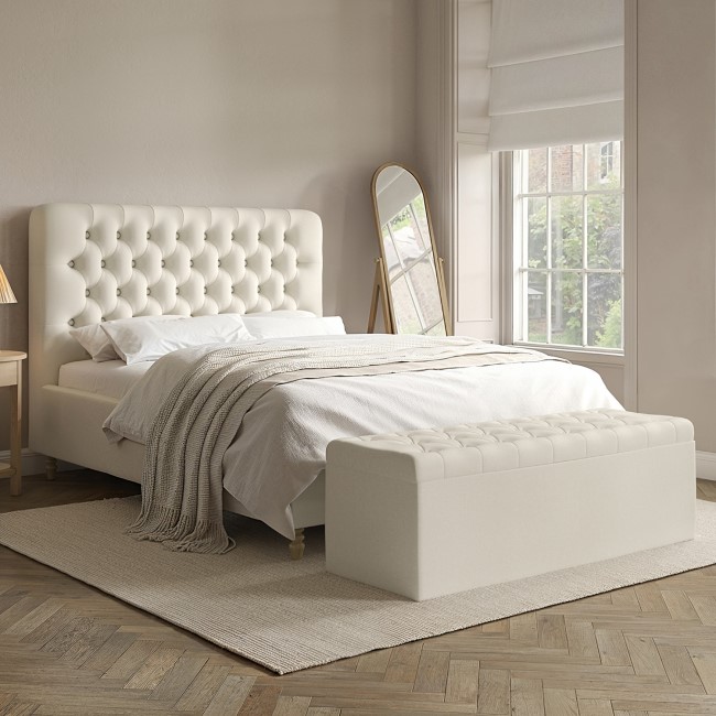 Cream Upholstered King Size Ottoman Bed with Turned Legs - Pippa