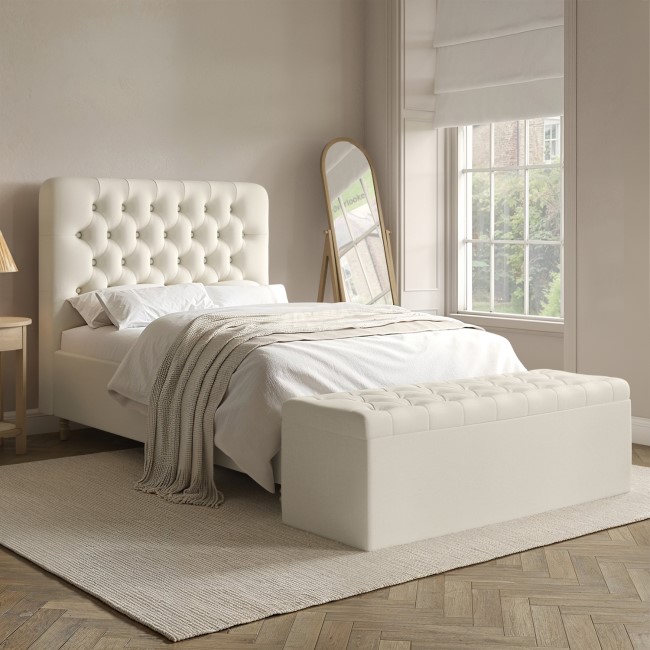 Cream Fabric Small Double Ottoman Bed with Turned Legs - Pippa