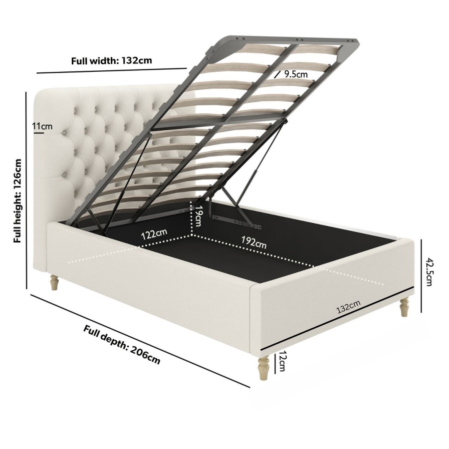 Cream Upholstered Chesterfield Small Double Ottoman Bed with Legs - Pippa