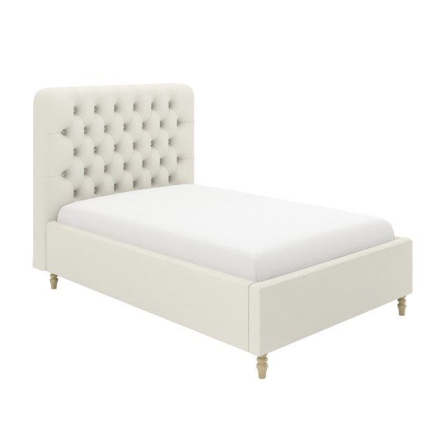 Cream Fabric Small Double Ottoman Bed with Turned Legs - Pippa