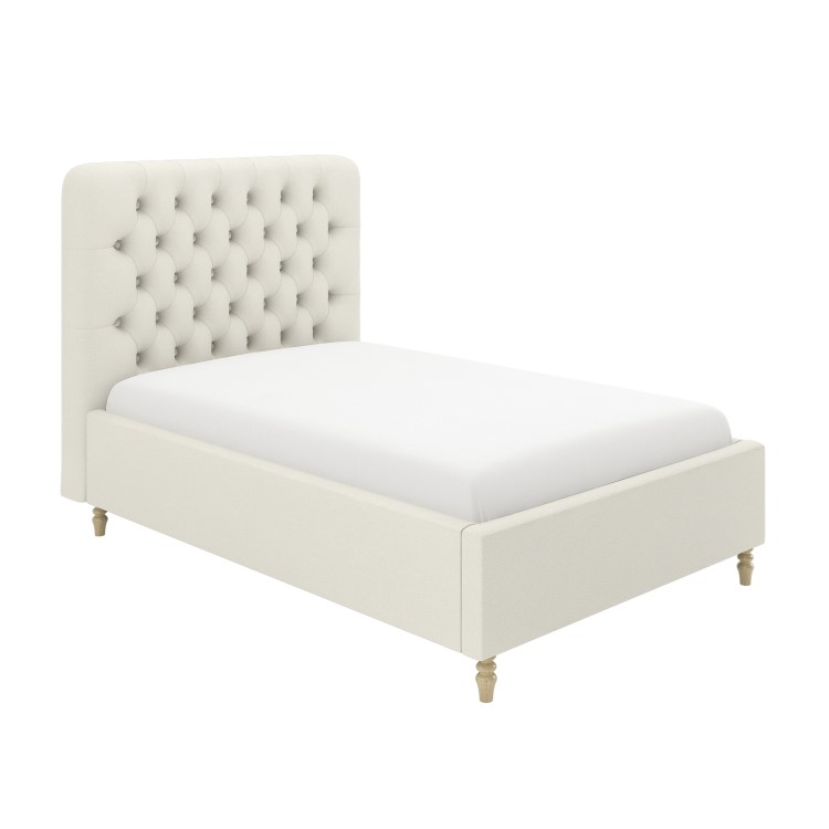 Cream Upholstered Small Double Ottoman Bed with Turned Legs - Pippa