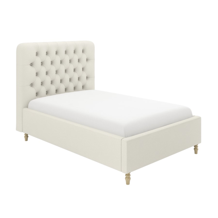 Cream Upholstered Chesterfield Small Double Ottoman Bed with Legs - Pippa