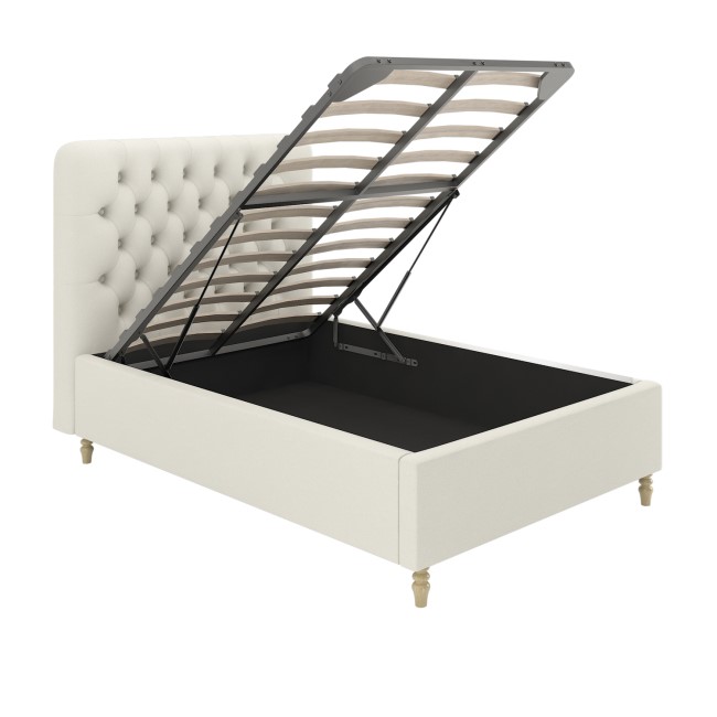 Cream Fabric Small Double Ottoman Bed with Turned Legs - Pippa