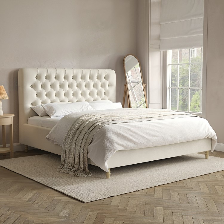 Cream Upholstered Super King Ottoman Bed with Turned Legs - Pippa