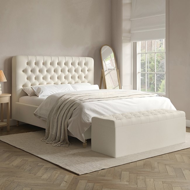 Cream Fabric Super King Ottoman Bed with Turned Legs - Pippa