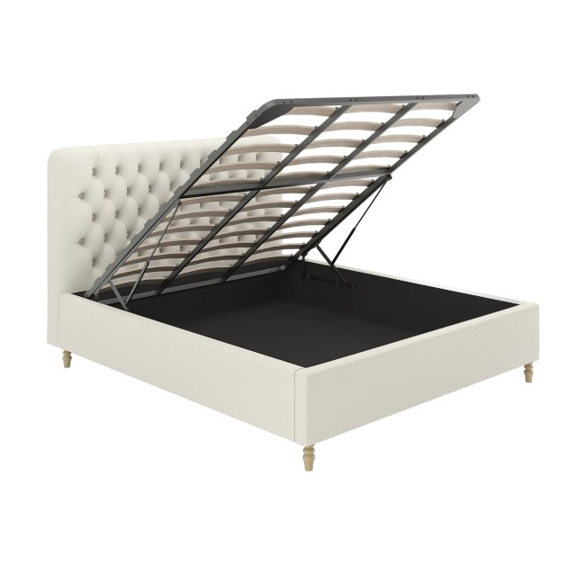 Cream Fabric Super King Ottoman Bed with Turned Legs - Pippa