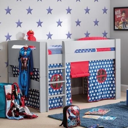Julian Bowen Pluto Midsleeper Bed in Dove Grey with Blue Star Tent