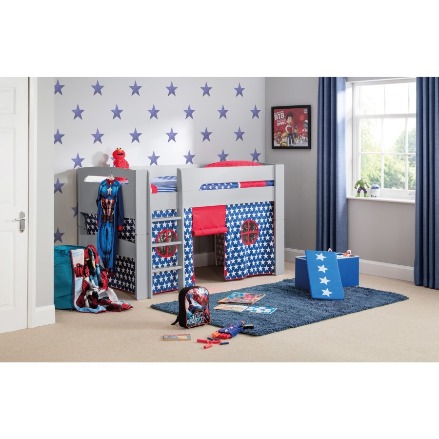 Julian Bowen Pluto Midsleeper Bed in Dove Grey with Blue Star Tent