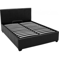Black Faux Leather Double Ottoman Bed - Prado - LPD
