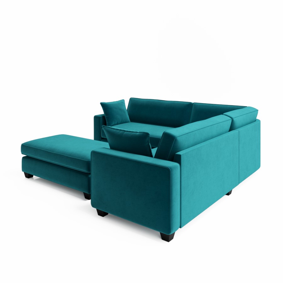 Large 4 Seater Corner Sofa in Teal Velvet with Matching Footstool - Pandora