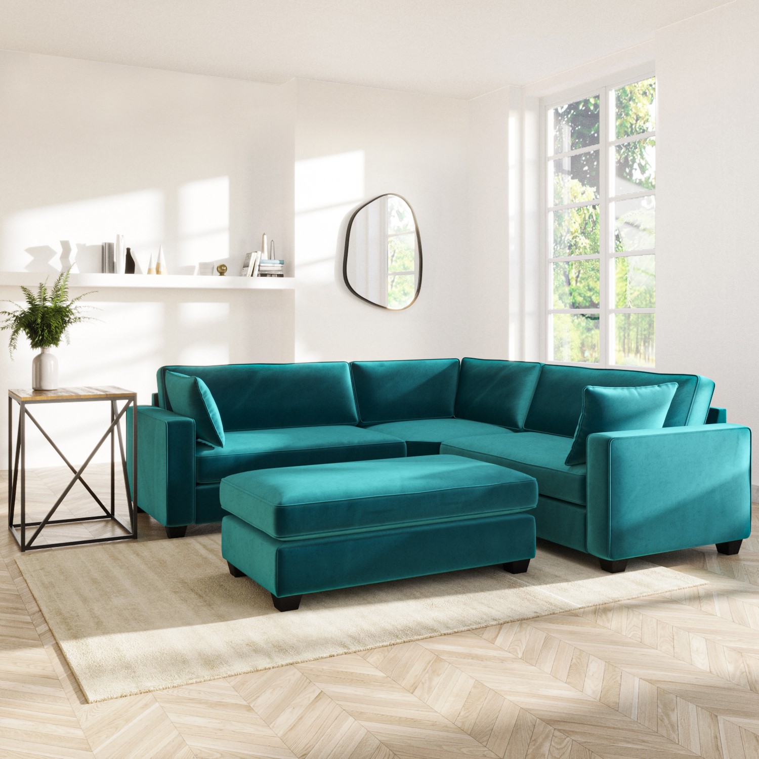GRADE A1 - Large 4 Seater Corner Sofa in Teal Velvet with Matching ...