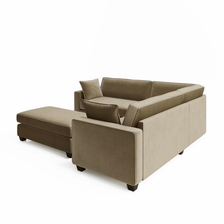 GRADE A1 Large Mink Velvet Corner Sofa with Matching Footstool