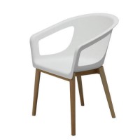 GRADE A1 - White Moulded Designer Chair With Wooden Legs in Beech