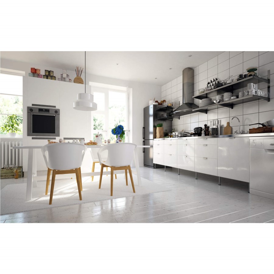 GRADE A1 - White Moulded Designer Chair With Wooden Legs in Beech