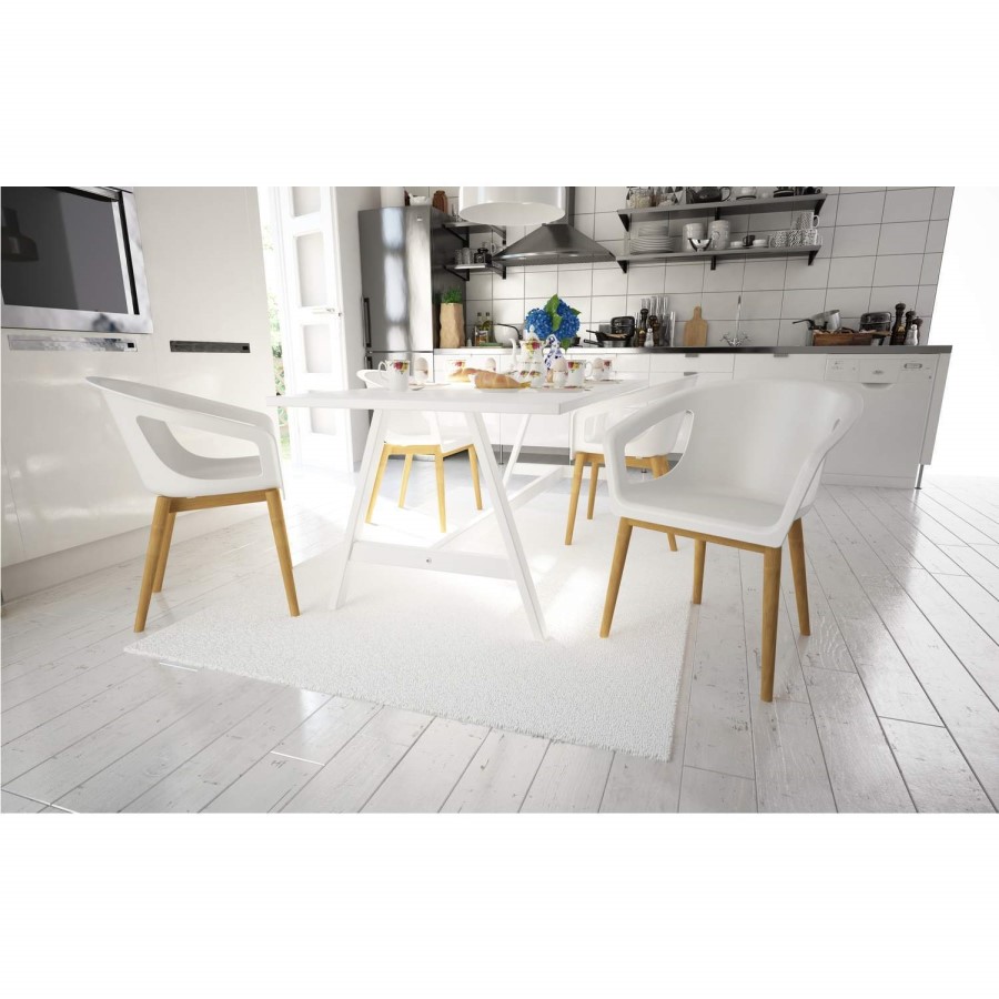 GRADE A1 - White Moulded Designer Chair With Wooden Legs in Beech