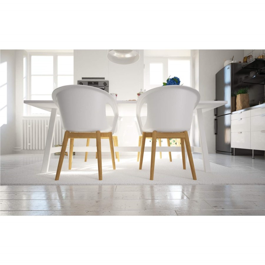 GRADE A1 - White Moulded Designer Chair With Wooden Legs in Beech