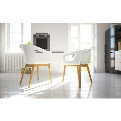 GRADE A1 - White Moulded Designer Chair With Wooden Legs in Beech