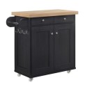 PORTKITBLA Black Freestanding Kitchen Island on Wheels - Portland