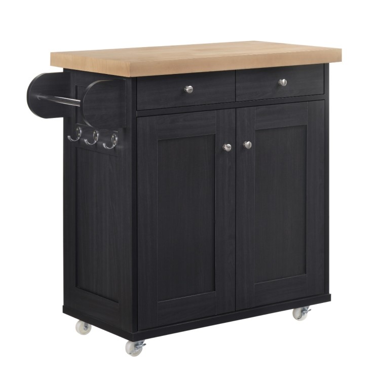 Black Freestanding Kitchen Island on Wheels - Portland