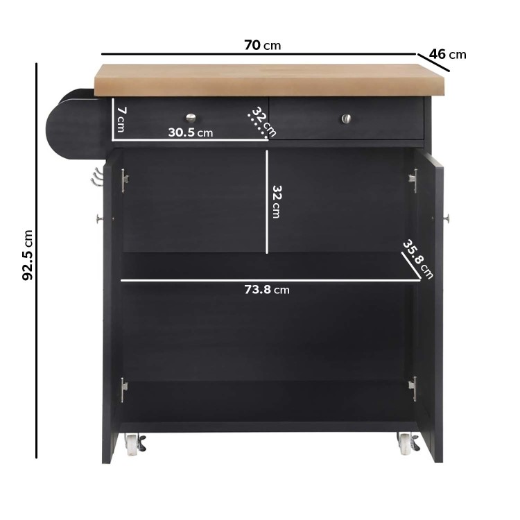 Black Freestanding Kitchen Island on Wheels - Portland