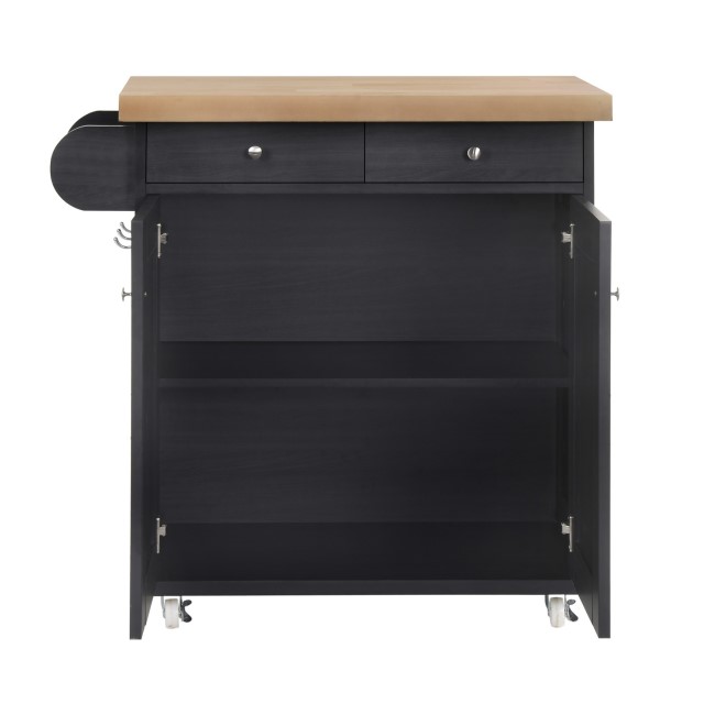 Black Freestanding Kitchen Island on Wheels - Portland