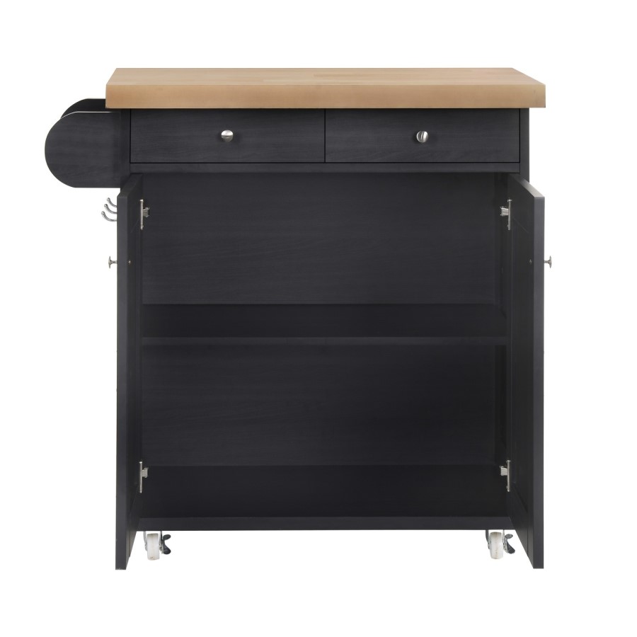 GRADE A2 - Portland Portable Kitchen Island Trolly Cart with Oak Top in Black