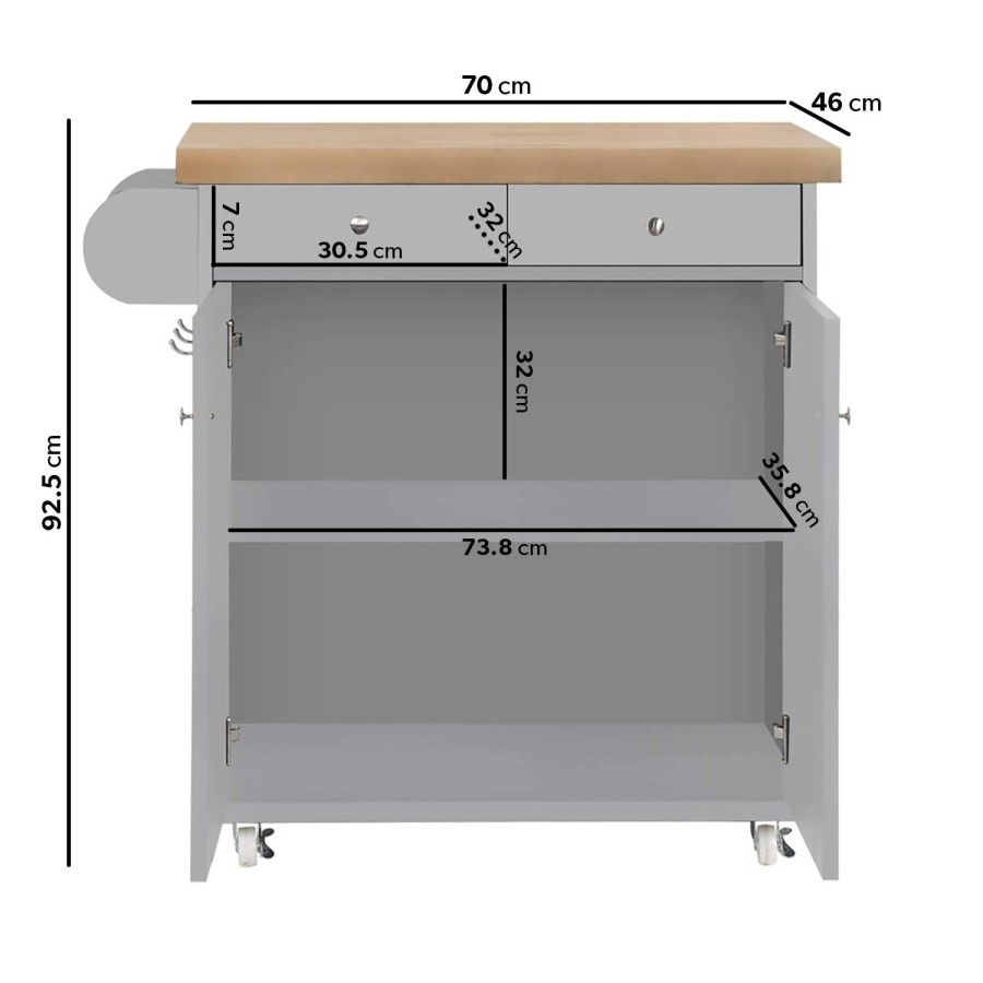 Grey Freestanding Kitchen Island on Wheels - Portland
