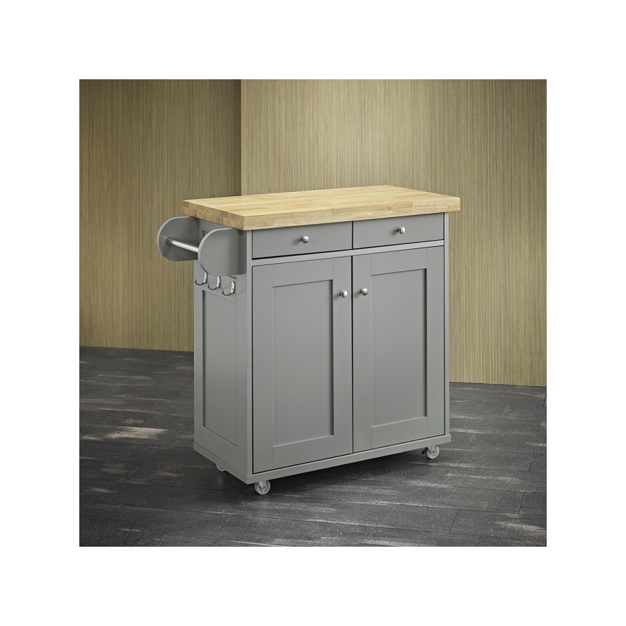 Grey Freestanding Kitchen Island on Wheels - Portland