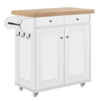 White Freestanding Kitchen Island on Wheels - Portland