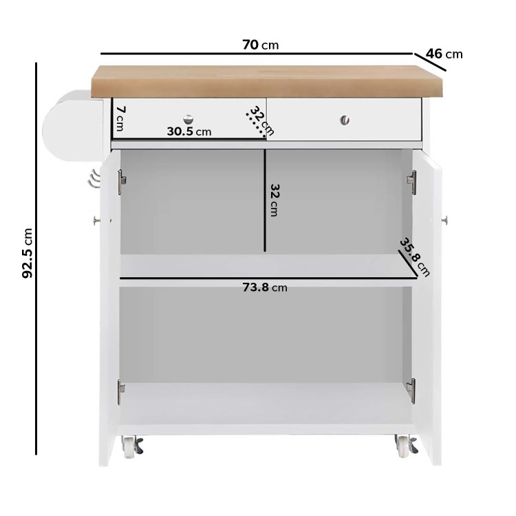 White Freestanding Kitchen Island on Wheels - Portland