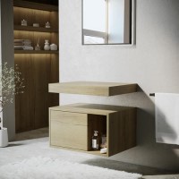 600mm Oak Wall Hung Countertop Shelves - Porto