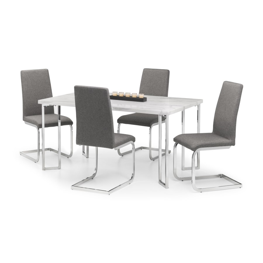 Dining Set with 4 Chairs in Grey & Faux Marble Table - Positano