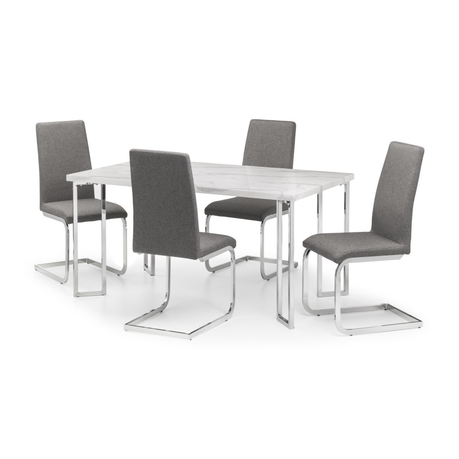 Dining Set with 4 Chairs in Grey & Faux Marble Table - Positano