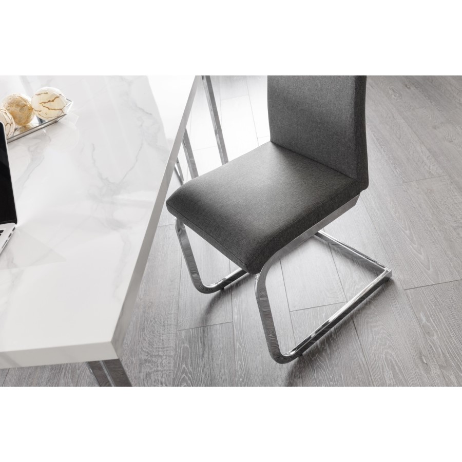 Dining Set with 4 Chairs in Grey & Faux Marble Table - Positano