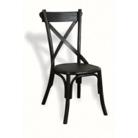 French Painted Rattan Cross Back Chair  antique black