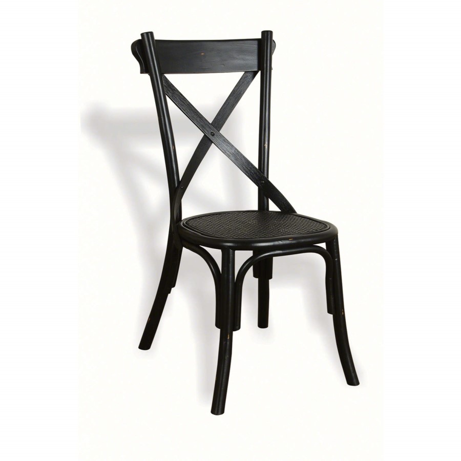 French Painted Rattan Cross Back Chair  antique black