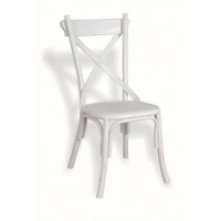 French Painted Rattan Cross Back Chair  antique white