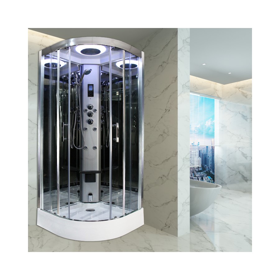 Insignia Premium Quadrant Steam Shower Cabin with Bluetooth and Chromotherapy Lights 900 x 900