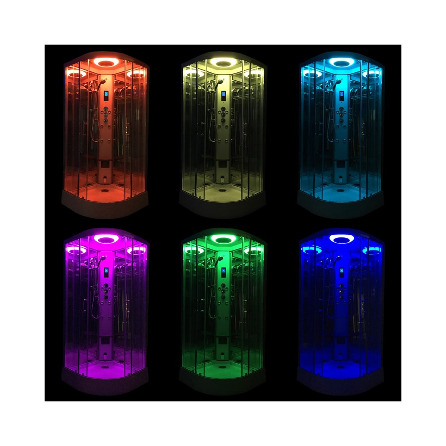 Insignia Premium Quadrant Steam Shower Cabin with Bluetooth and Chromotherapy Lights 900 x 900