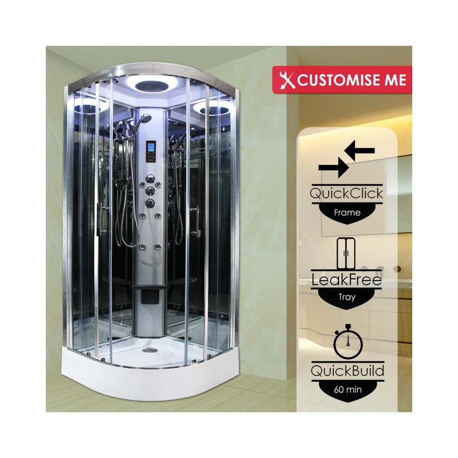 Insignia Premium Quadrant Shower Cabin with 6 Body Jets and Bluetooth 900 x 900