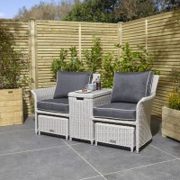 Light Grey Rattan Garden Love Seat with Storage Footstools-Prestbury 