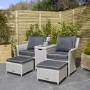 Light Grey Rattan Garden Love Seat with Storage Footstools-Prestbury 