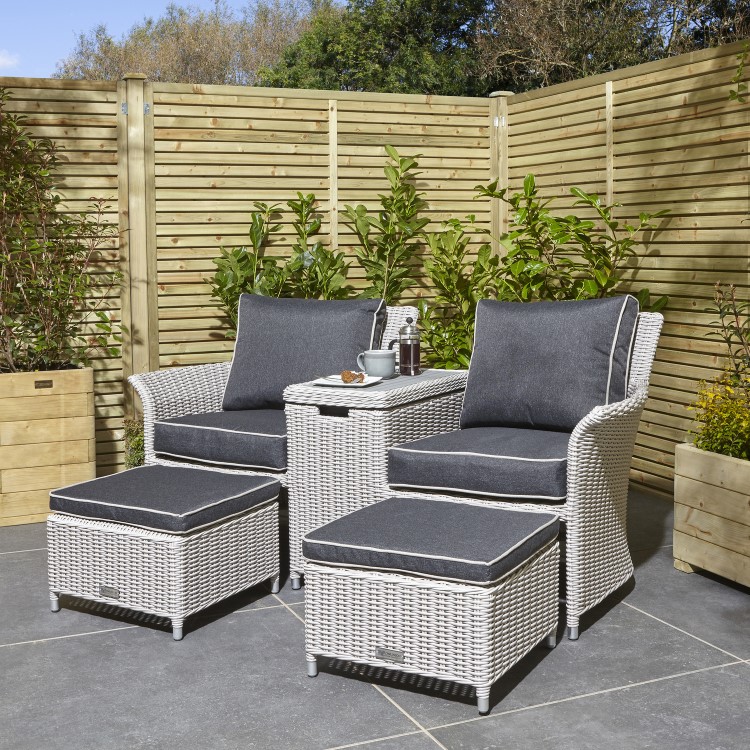 Light Grey Rattan Garden Love Seat with Storage Footstools-Prestbury 