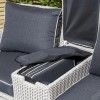 Light Grey Rattan Garden Love Seat with Storage Footstools-Prestbury 