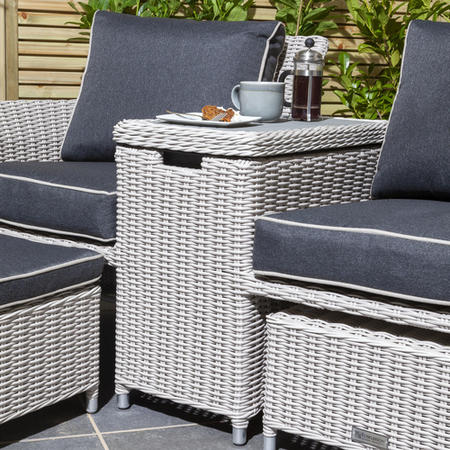 Light Grey Rattan Garden Love Seat with Storage Footstools-Prestbury 