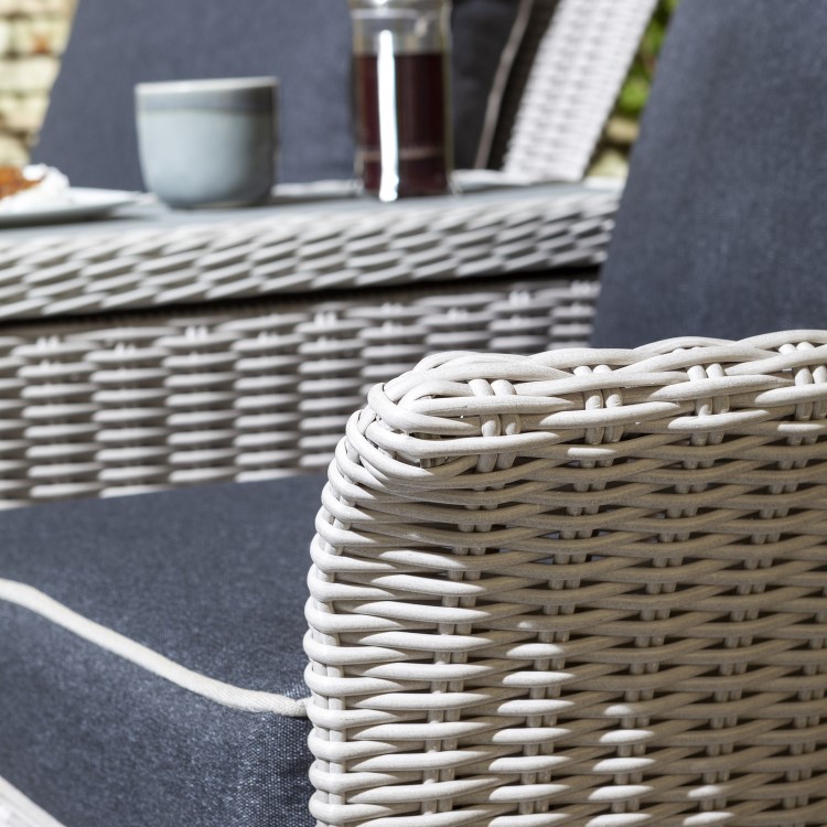 Light Grey Rattan Garden Love Seat with Storage Footstools-Prestbury 