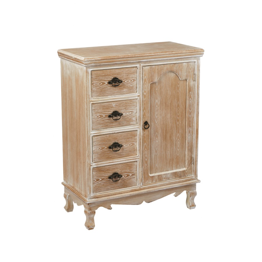 LPD Provence 4 Drawer 1 Door Sideboard in Weathered Oak Finish