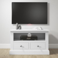 Pure White Solid Wood TV Unit Stand with Storage Drawers